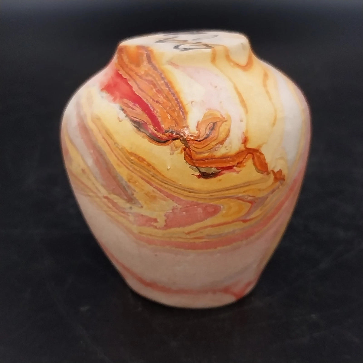 Nemadji Pottery Mini Beehive Vase Orange Red Pink Marbled Clay Swirl 3" Vintage