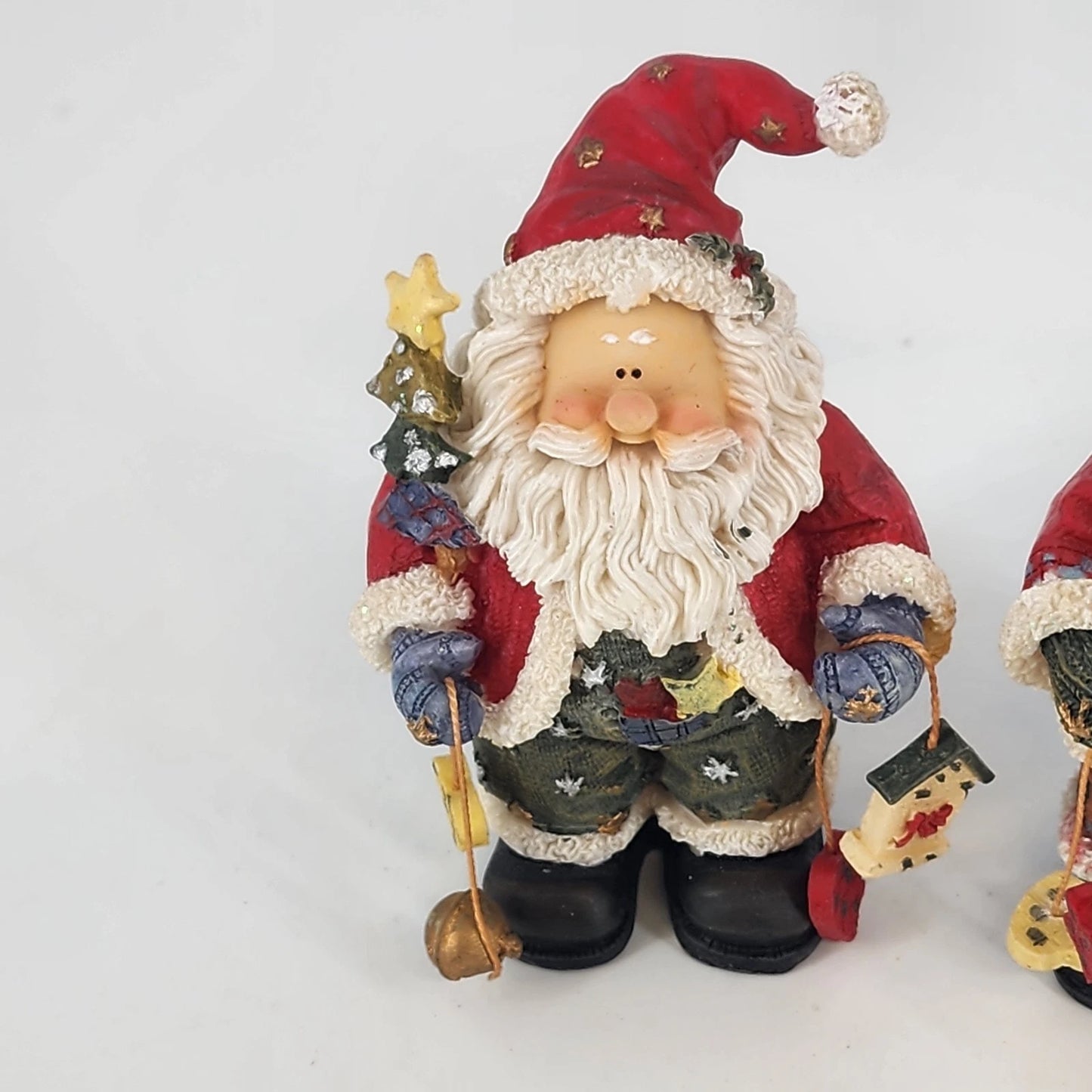 Vintage Don Mechanic Resin Santa Figurines Set Birdhouse Tree