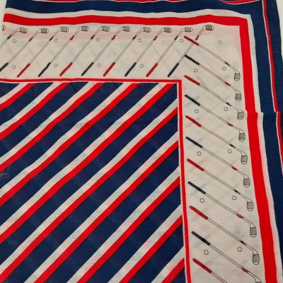 Echo Square Scarf 26" Red White Blue Stripes Golf Club Border Cotton Blend Vtg