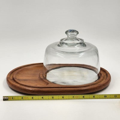 Teakwood Cheese Board Tray Marble Slab & Glass Dome Dolphin