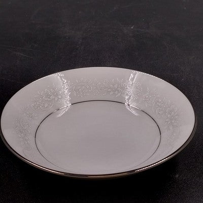 Noritake Cumberland Dessert Bowl 5.5" White Flowers Platinum Trim Vintage Japan