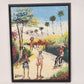 Original Haitian Oil Painting on Canvas Women Carrying Baskets Black Wood Frame