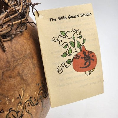 Sun Dried Gourd Bowl Carved Floral The Wild Gourd Studio Lacy Vine Rim 10"x7.5"h