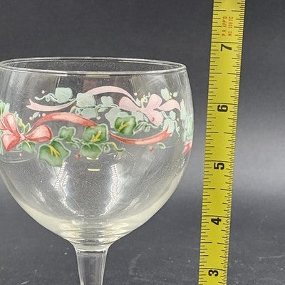 Corelle Callaway Holiday Ribbon Goblets Set of 4 10oz Glassware 6.75" Tall
