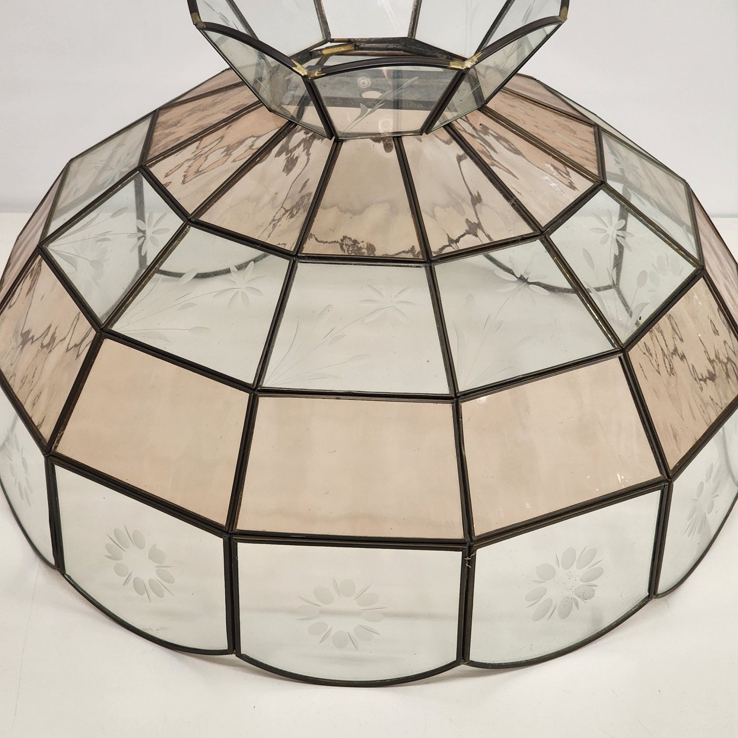 Tiffany Style Swag Lamp Shade Stained Slag Glass Multifaceted Leaded 15.5" Vtg