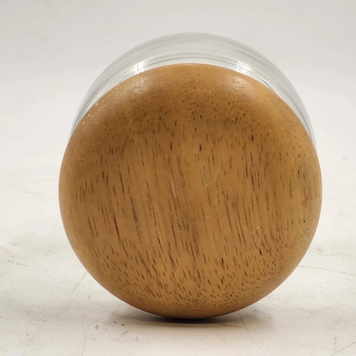 Clear Glass Storage Jar Teak Mushroom Wood Lid Airtight Rubber Seal 4"d x 4.5"h