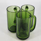 Finlandia Avocado Green Glass Mugs Set of 3 Anchor Hocking D Handles 12 oz 5.5"h
