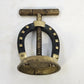 Horseshoe Screw-Down Nutcracker Gold Tone Metal T-Handle Tabletop 3.5" Patina