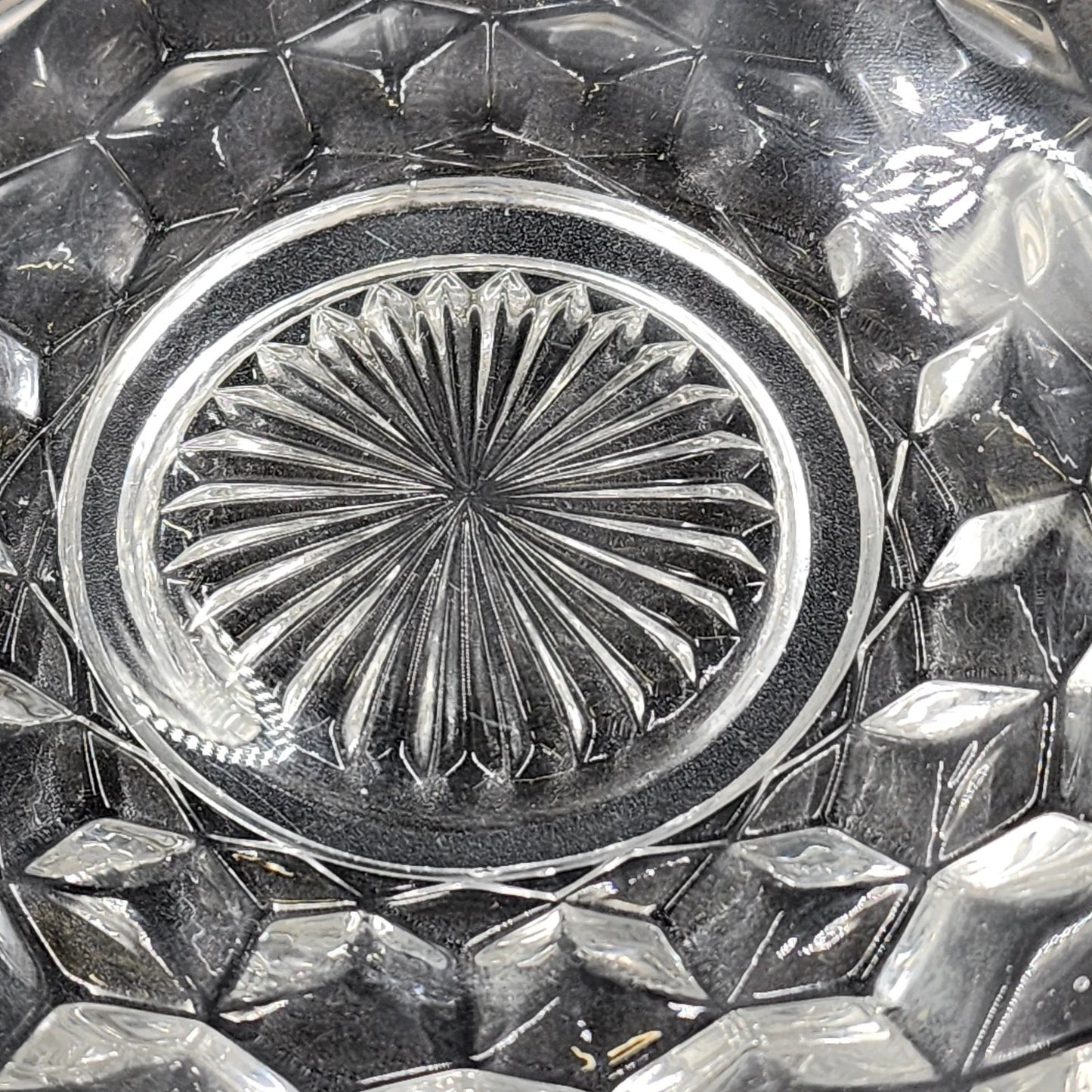 4 Fostoria Bread Butter Plates American Clear 6" Cubist Design Pressed Glass Vtg