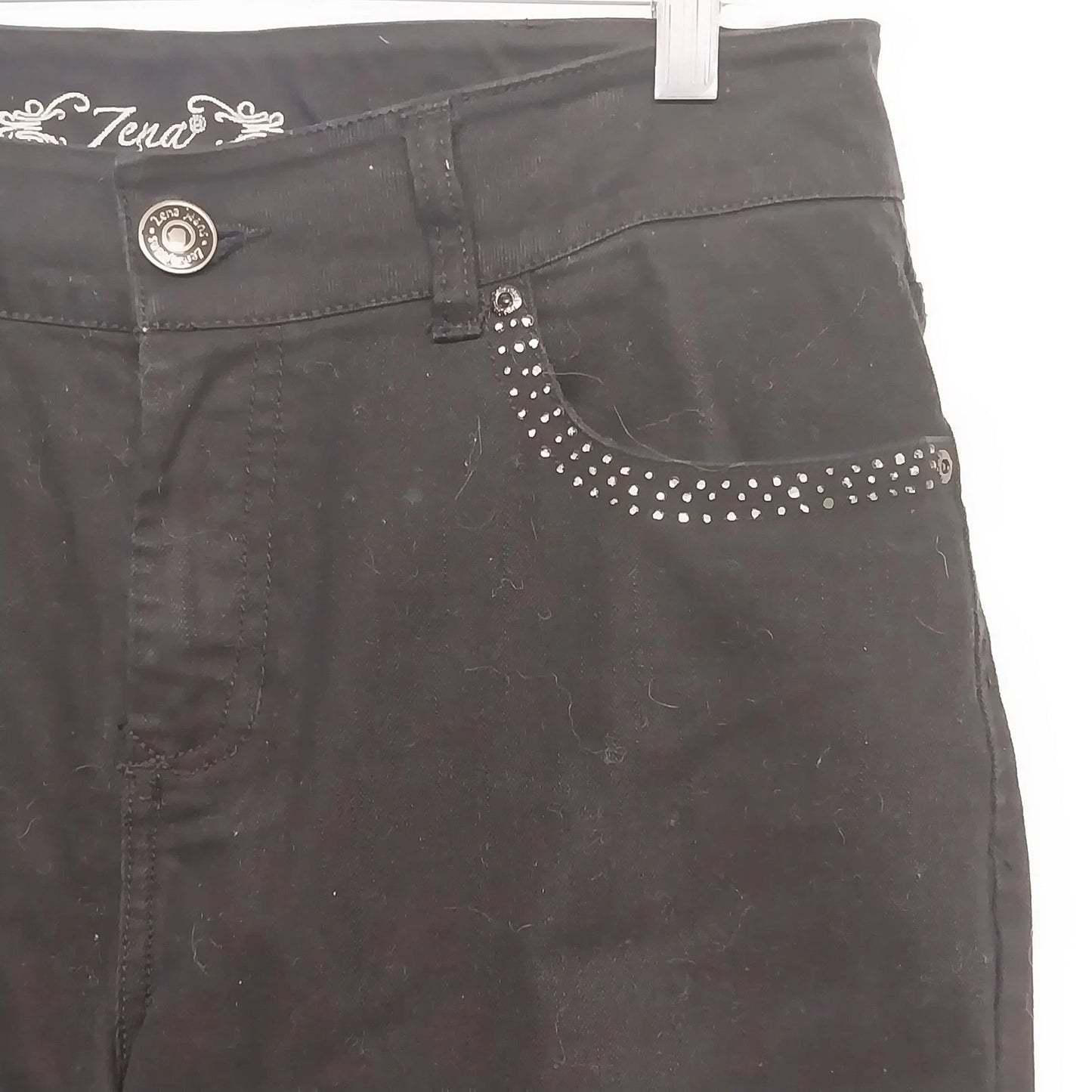 Zena Womens Black Straight Leg Jeans Size 14 Studded Pocket Stretch Cotton Blend