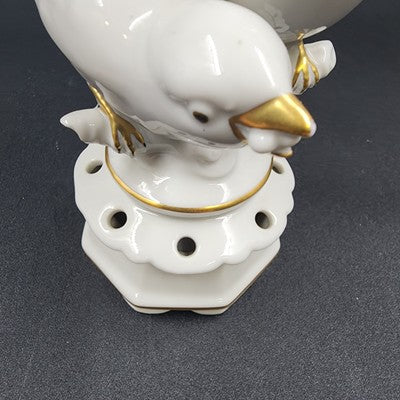 Bavaria White Porcelain Two Birds on Branch Figure by Gerold Co Tettau Gold Trim