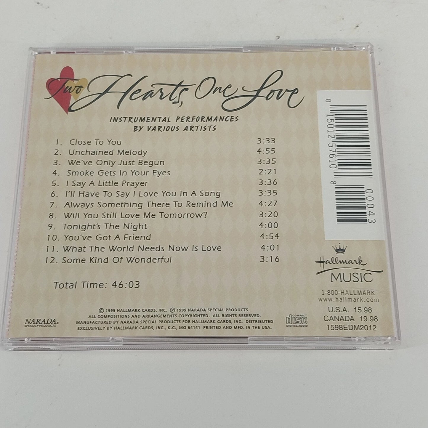 Hallmark Music Two Hearts One Love Instrumental Various Artists CD 1999 Narada