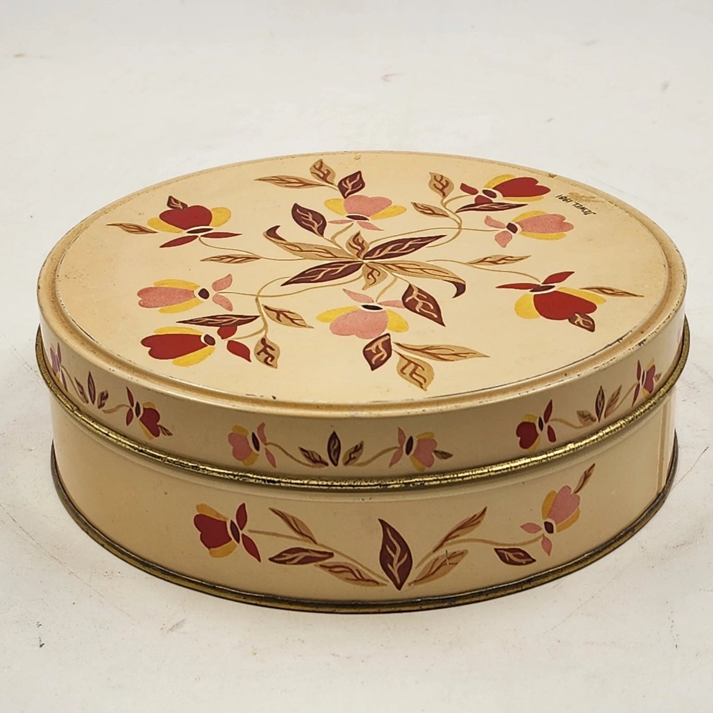 Autumn Leaf Round Fruitcake Tin 7" x 2" Deep Hall China Jewel Tea Collectible