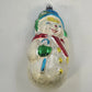 Snowman Blue Hat Red Scarf Hand Painted Blown Glass Christmas Ornament 5" Vtg