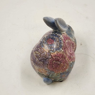 Ethan Allen Home Collection Ceramic Bunny Rabbit Figurine Pink Blue Floral 6"x3"
