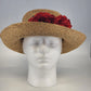 Eric Javits Luxury Squishee Sun Hat Beige Packable Woven Rose Brim Hatpin Vtg