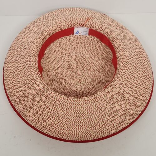 Straw Derby Beige Hat Red Band Church Wedding One Size Fits Most Made in China