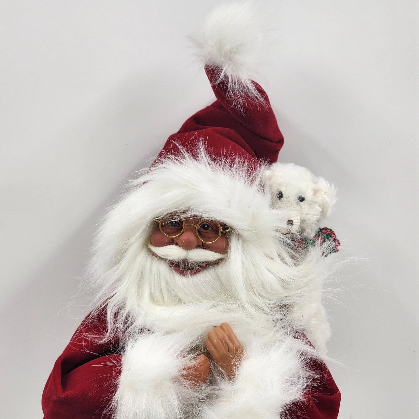 Santa Shelf Sitter Figurine with Puppy on his Shoulder Vest & Coat w Sweatpants