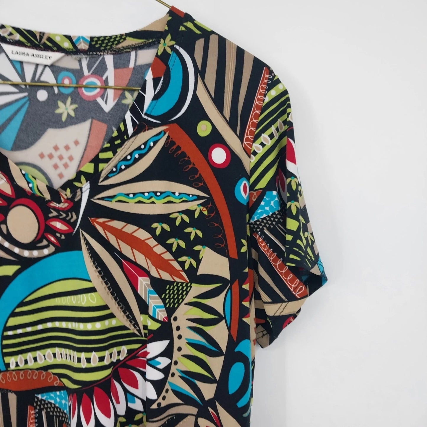 Laura Ashley Women's Blouse Multicolor Abstract Floral Print V Neck Top M