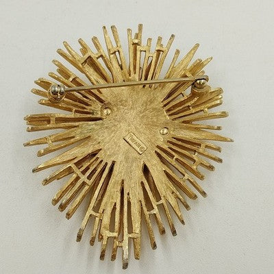 Crown Trifari Gold Tone Intricate Exploding Starburst Brooch Pin 1950's