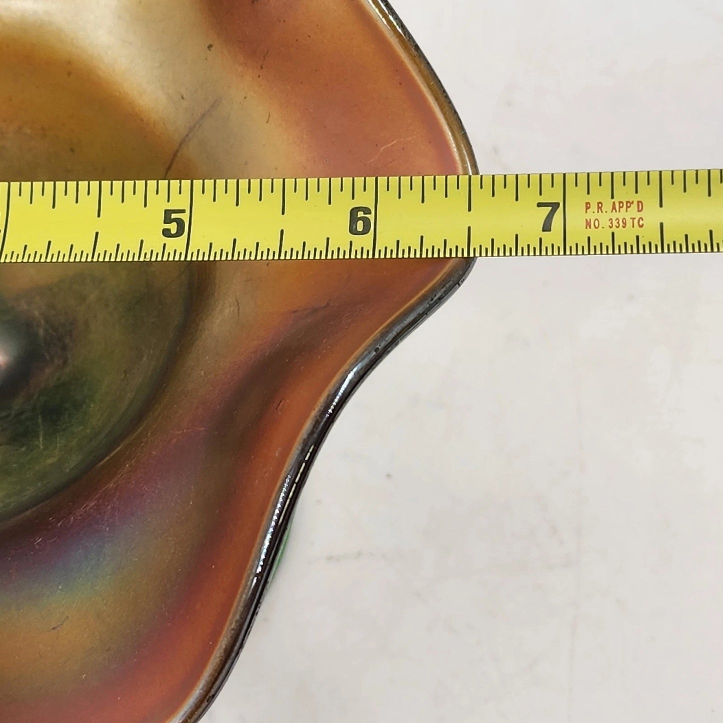 Northwood Carnival Glass Green Smooth Ray Compote Dish Ruffled Iridescent 1908