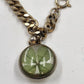 Four Leaf Clover Glass Dome Cabochon Charm Bracelet Gold Tone Curb Chain 7.5"