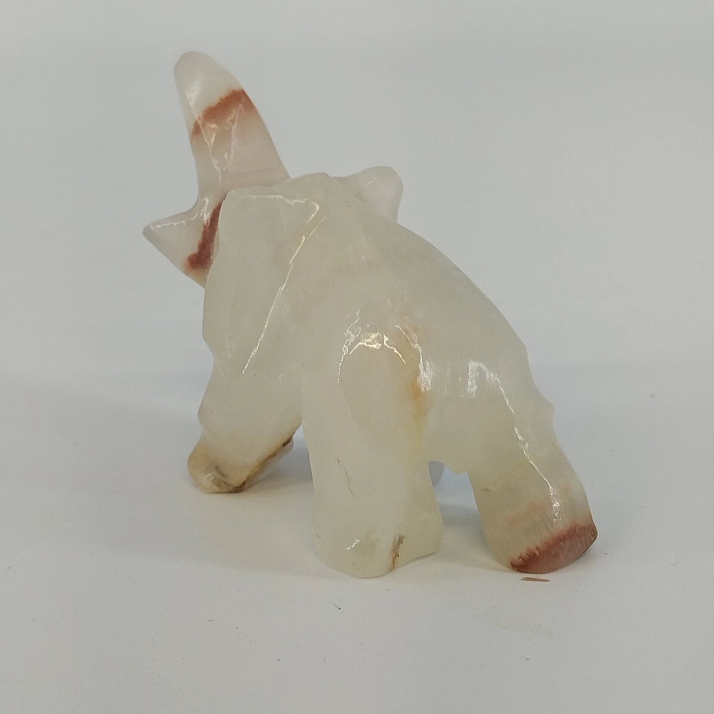 Hand Carved Marble Onyx Elephant Figurine White Brown Stone Sculpture 2.25"