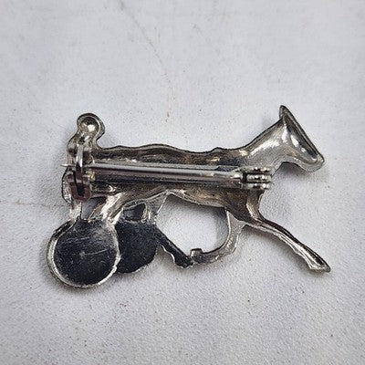 Silver Tone Harness Racing Sulky Jockey Brooch Pin Equestrian Vintage