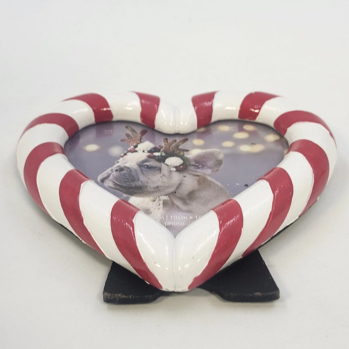 Isaac Jacobs Heart Photo Frame 5" Candy Cane Red White Christmas Holiday China