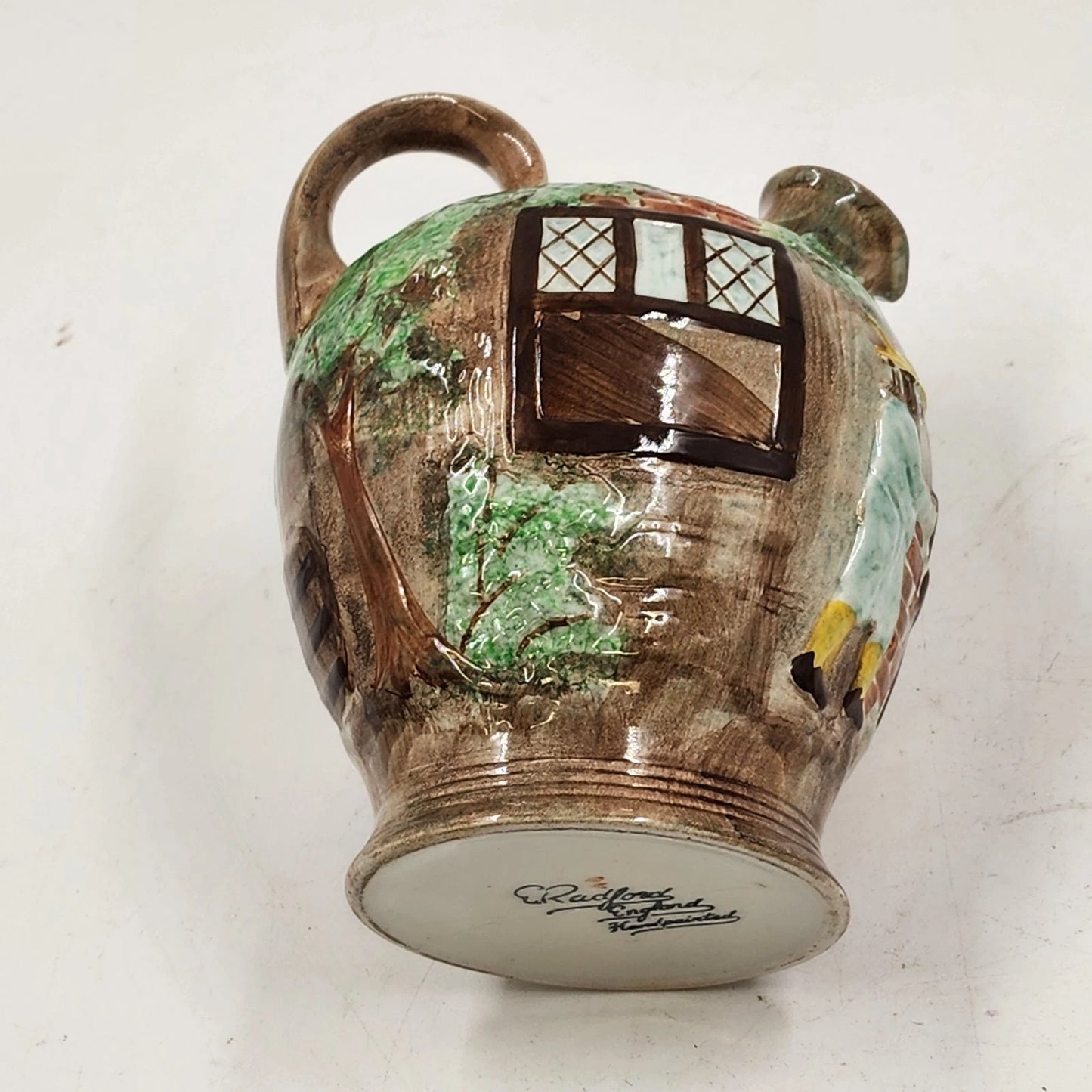 Radford Art Pottery Flagon Jug Hand Painted Wine Village Pub Scene England Vtg