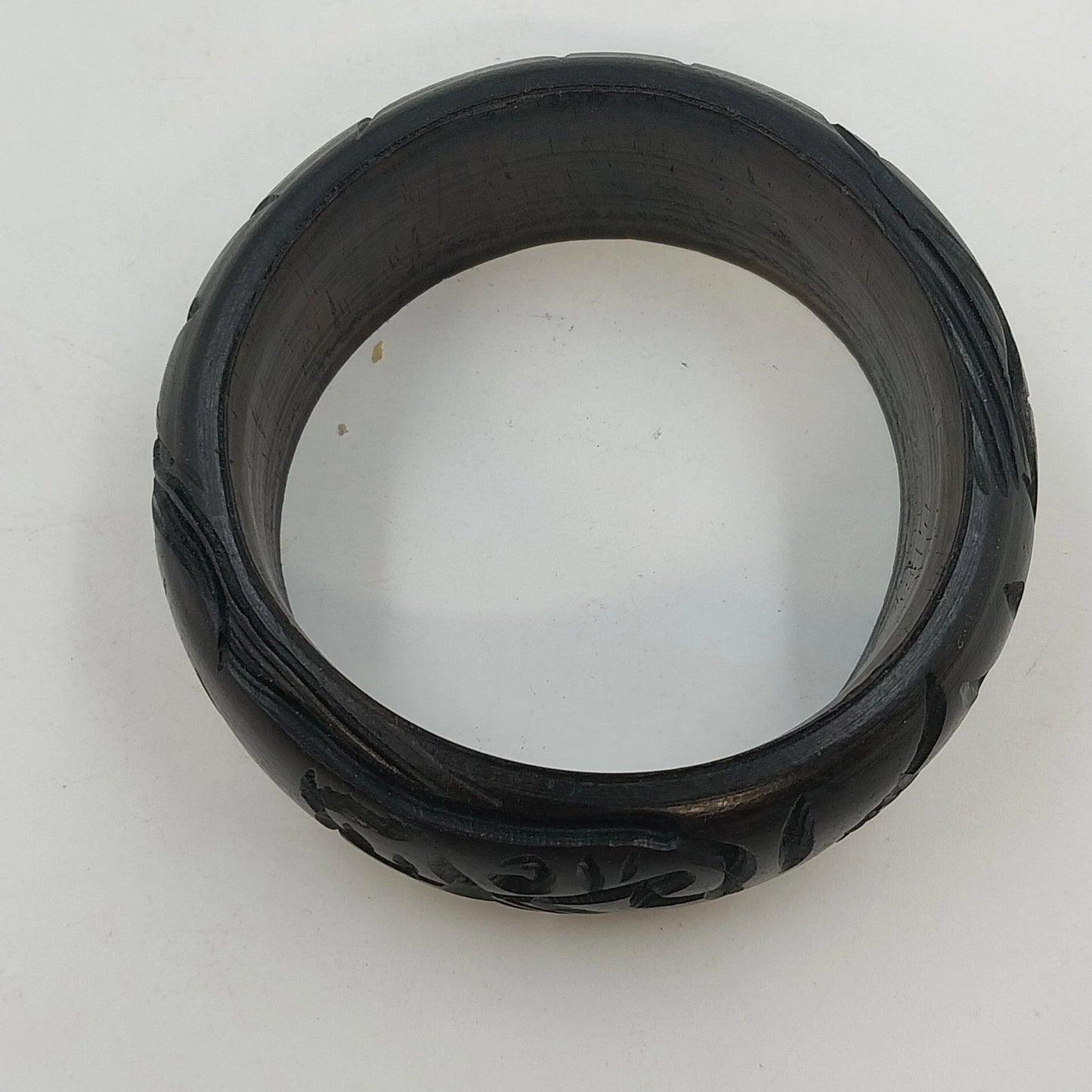 African Hand Carved Wood Wide Bangle Bracelet 2.5" Black Animal Design Tribal