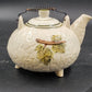 Embassy White Ceramic Teapot 36 Oz Footed with Grapevine Metal Handle 1963 Vtg