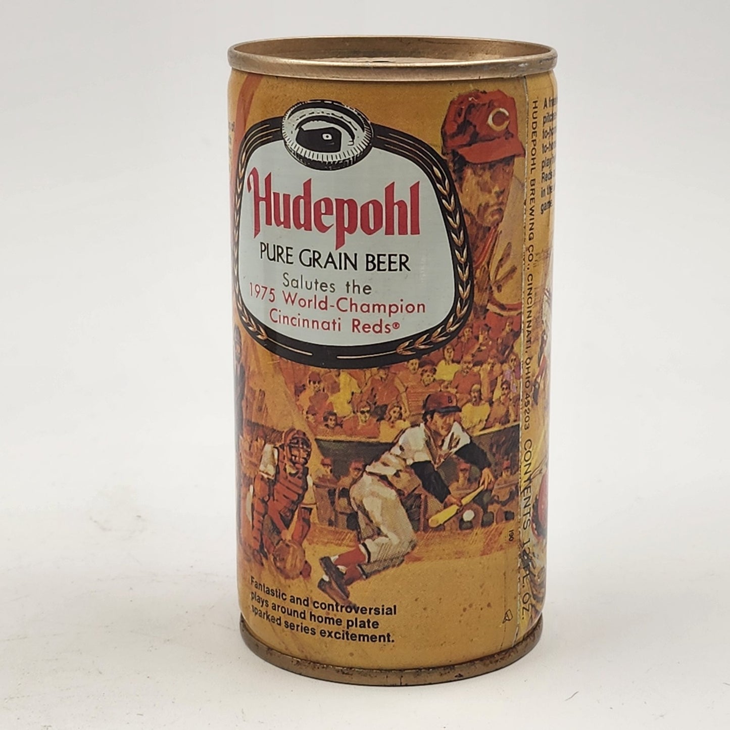 2 Hudepohl 12 oz Steel Beer Can 1975 World Series Champions Cincinnati Reds GUC