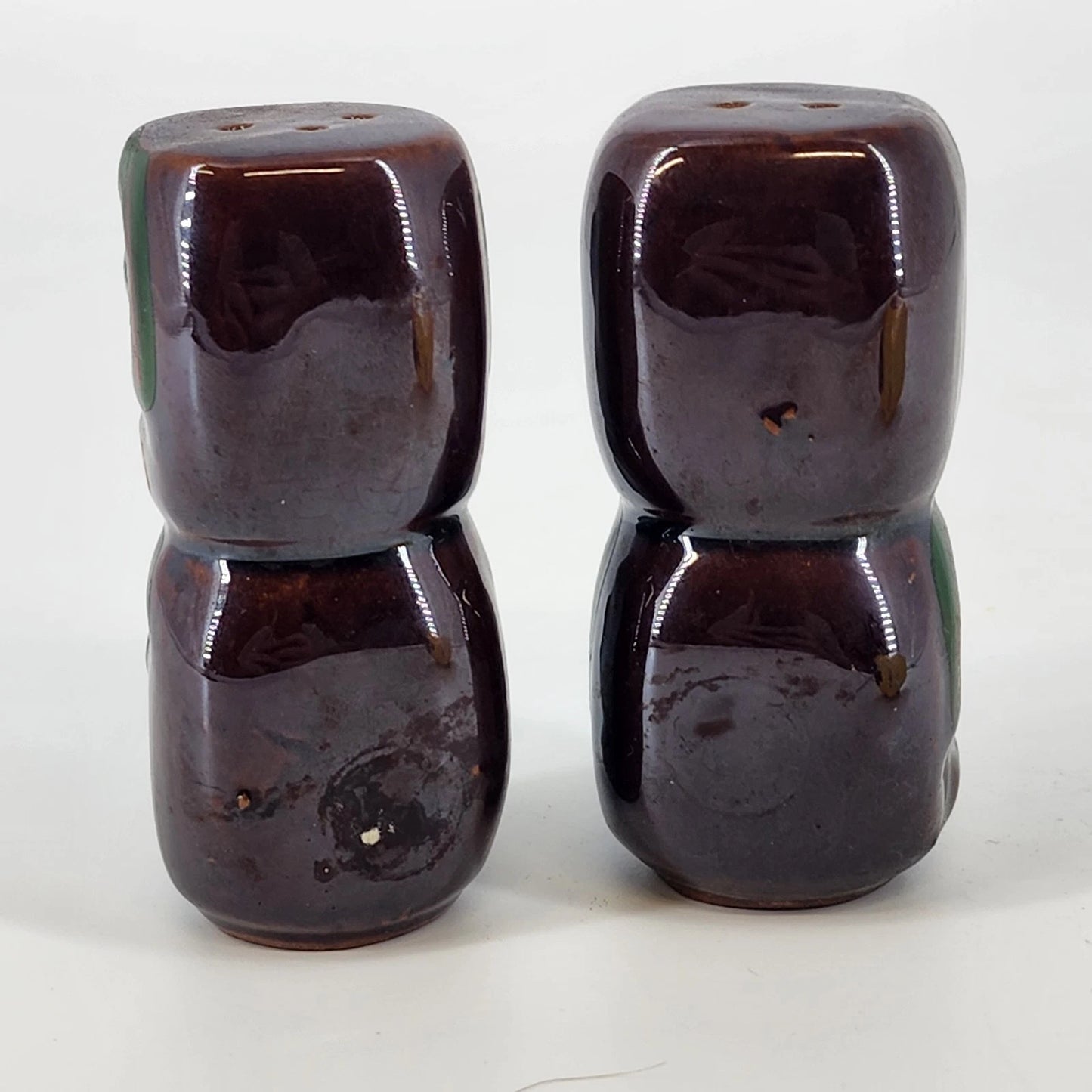 Totem Pole Indigenous Salt & Pepper Shaker Set Brown Lustreware Ceramic Japan 3"