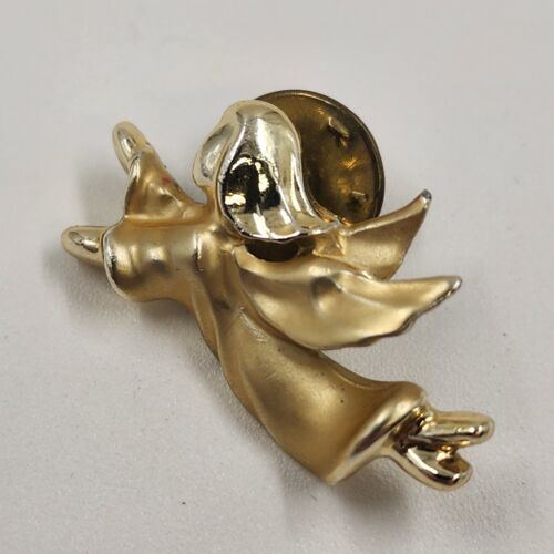 Gigio Giusti Flying Guardian Angel Lapel Pin Satin & Shiny Gold Tone Religious