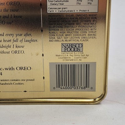 Oreo Cookie Tin 8"x6" 1994 Christmas Unlock The Magic Grandfather Remembers