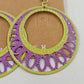 Plunder Sally Lime Green Purple Round Filigree Spring Dangle Drop Earrings 2"
