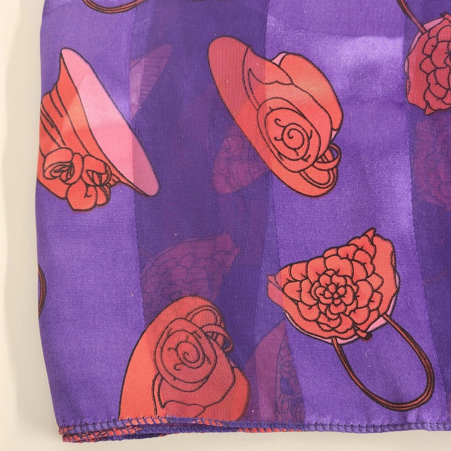 Vintage Purple Lavender Floral Hat Print Retro Scarf Korea