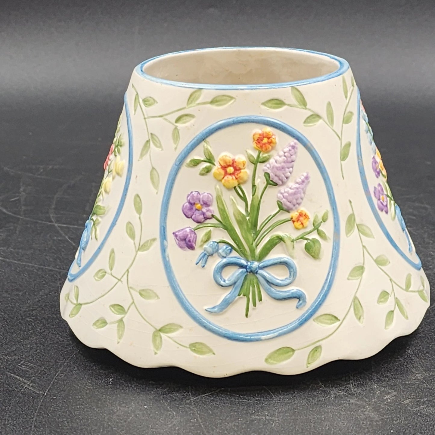 Ceramic Candle Large Jar 4.75" Shade Pastels Blue Pink Yellow Flowers Decor PAC