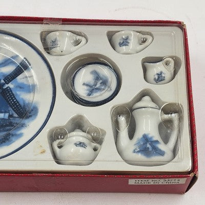 Miniature Tea Set 23774 Blue Windmill 4.5" China w/ Box Collectible Decor