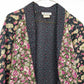Mirrors Women's Medium Floral Open Front Cardigan Jacket Black Pink Pockets