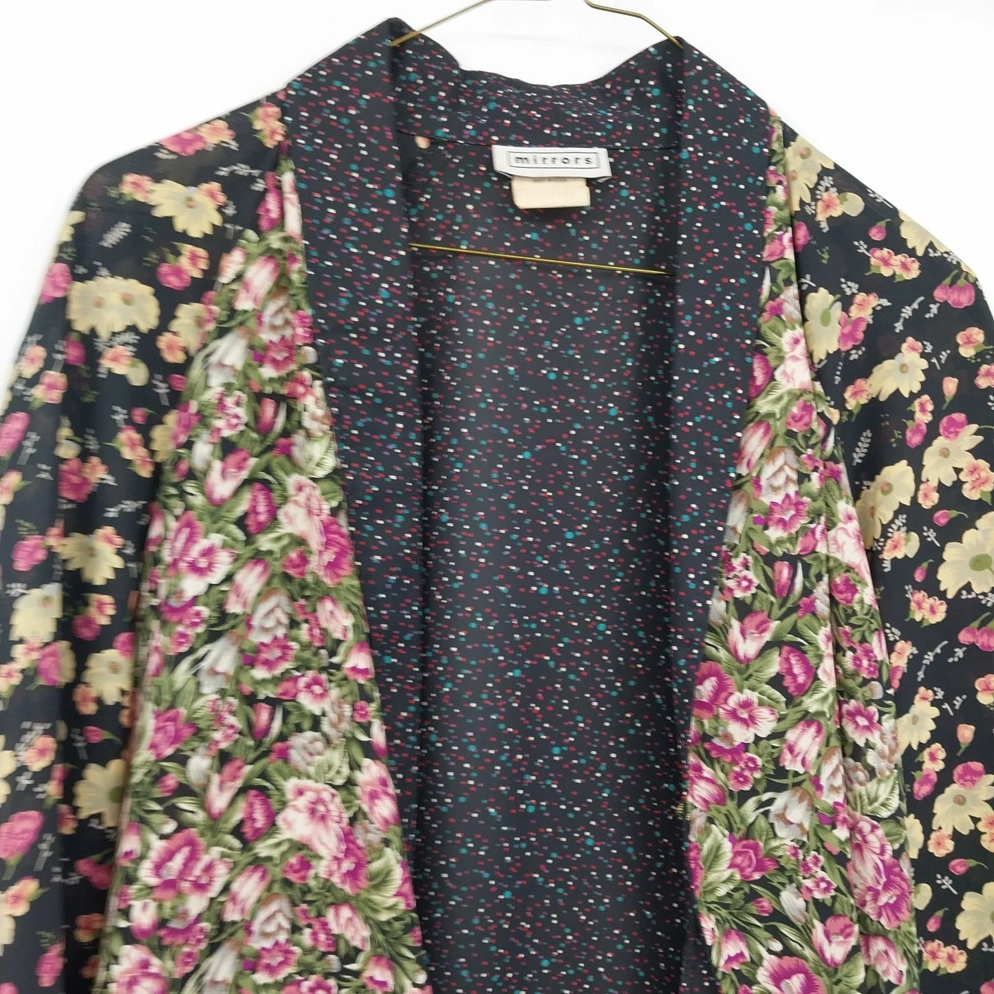 Mirrors Women's Medium Floral Open Front Cardigan Jacket Black Pink Pockets