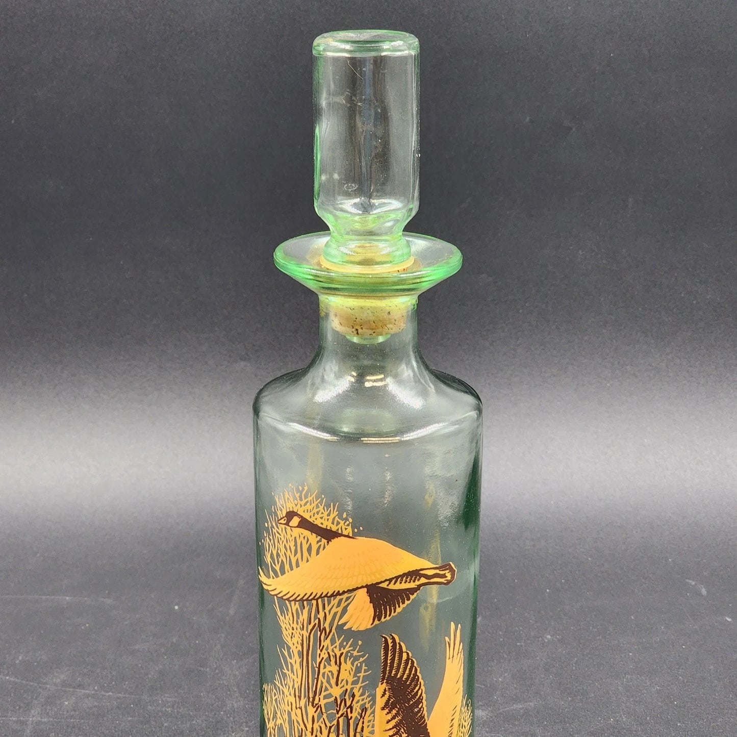 Old Fitzgerald Whiskey Decanter Flying Geese Glass Bottle Stuck Stopper