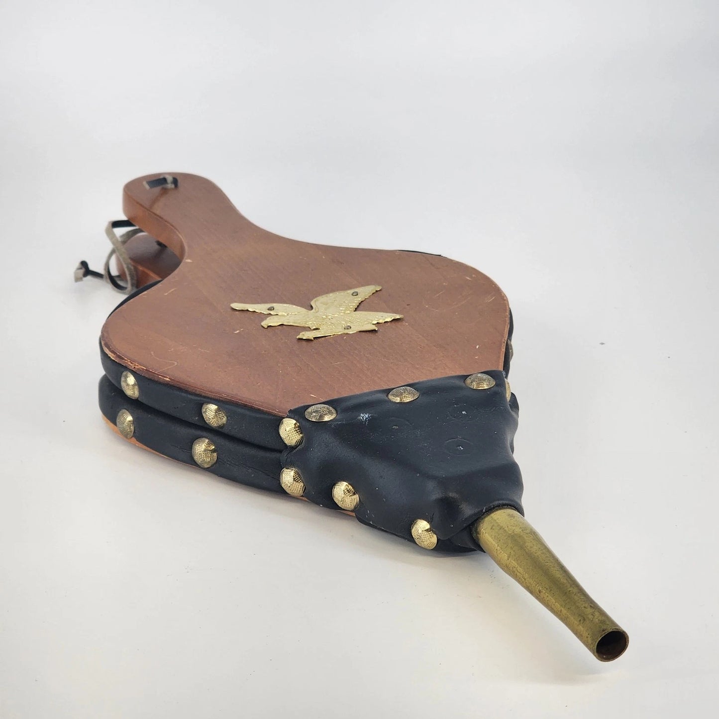 Fireplace Bellows Brass Eagle Wood Leather Hearth Decor Working 15" Taiwan Vtg