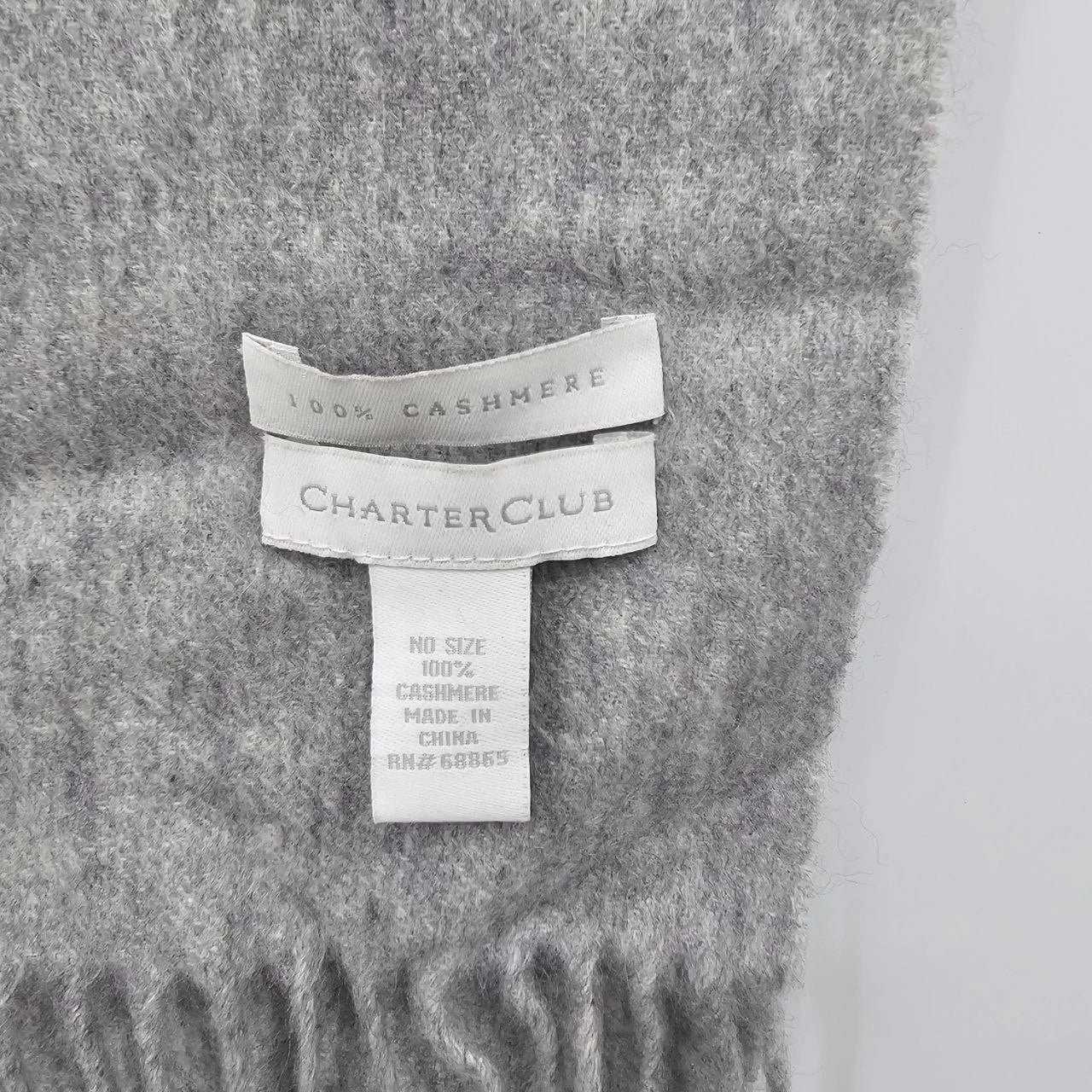 Charter Club 100% Cashmere Scarf Light Grey Heather Fringed Winter Luxury 10x62"