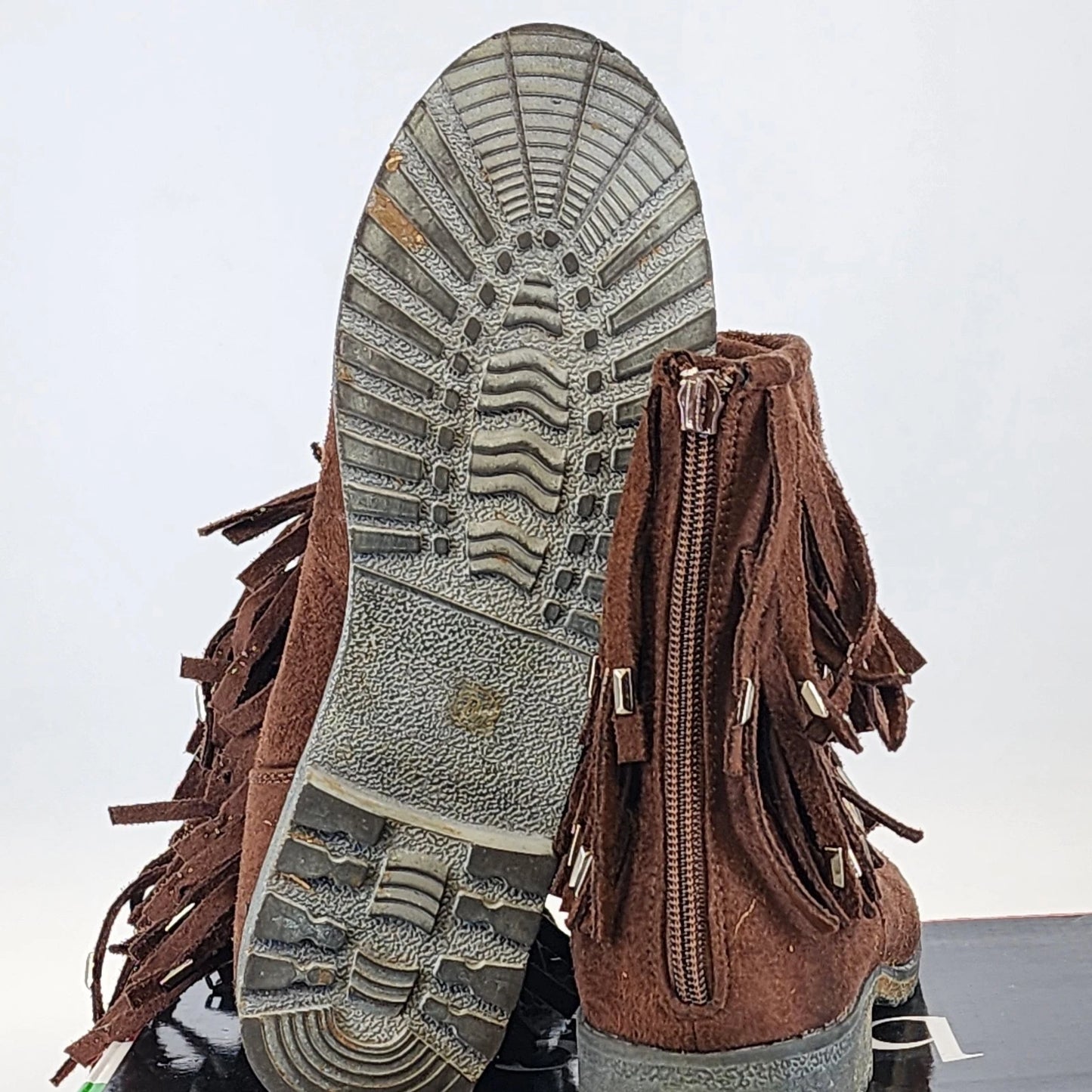 Bucco Capensis Fawn Ankle Boots Brown Faux Suede Studded Fringe Women 8.5