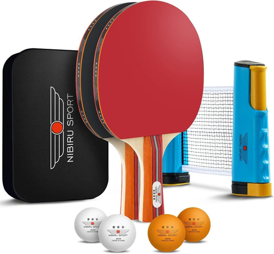 Nibiru Sport Set of Ping Pong Paddles 4 Balls and A Net 2 Players Travel