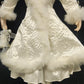 Porcelain Victorian Woman Ice Skater Doll White Faux Fur Gown Purse 21" Vintage