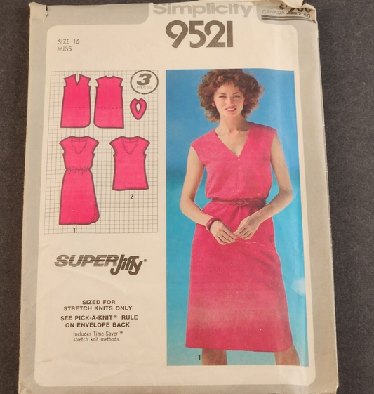 Simplicity 9521 Vintage Sewing Pattern Misses Super Jiffy Pullover Dress/Top S16