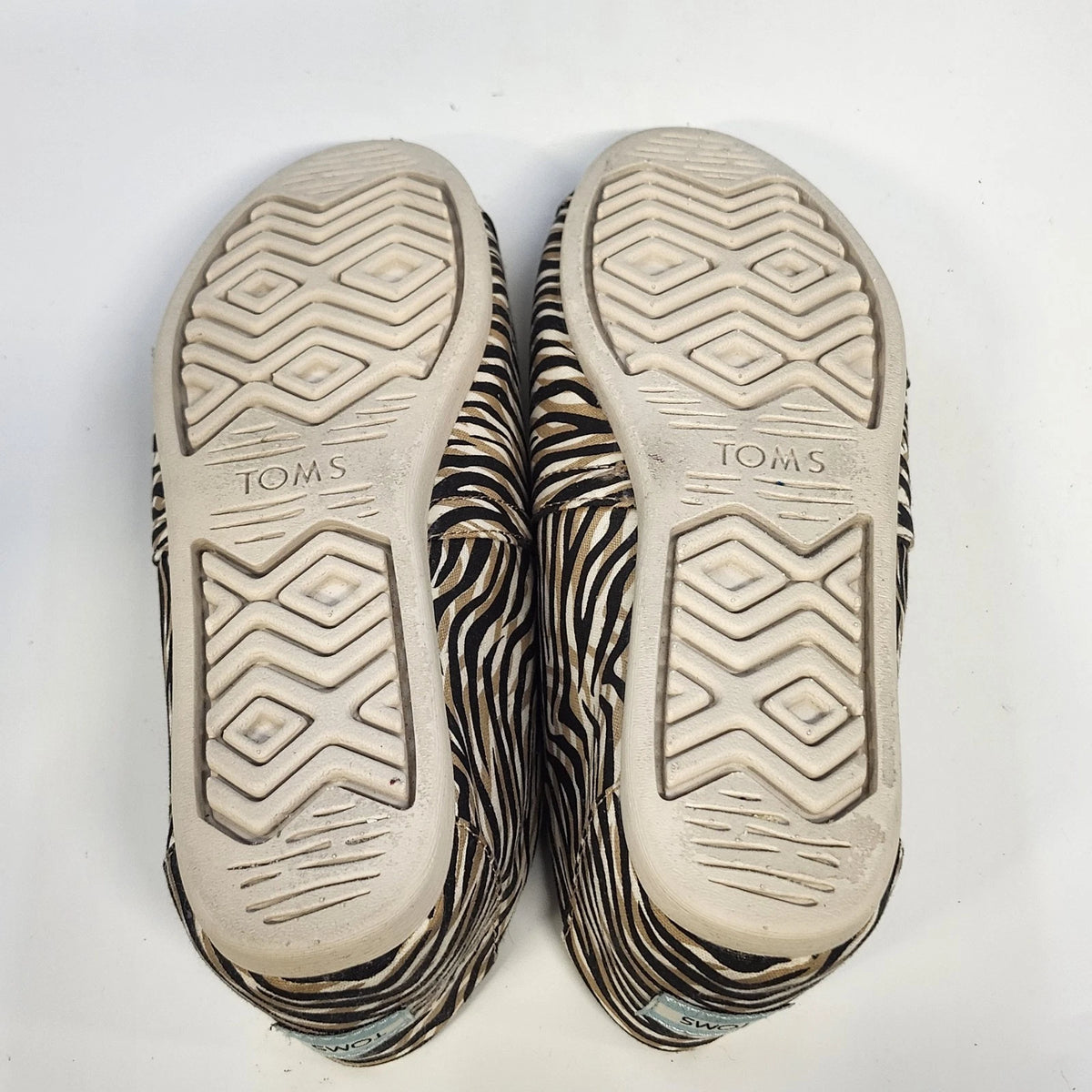 Toms Alpargata Women's 8 Canvas Slip On Flats Black Cream Zebra Cheetah Print